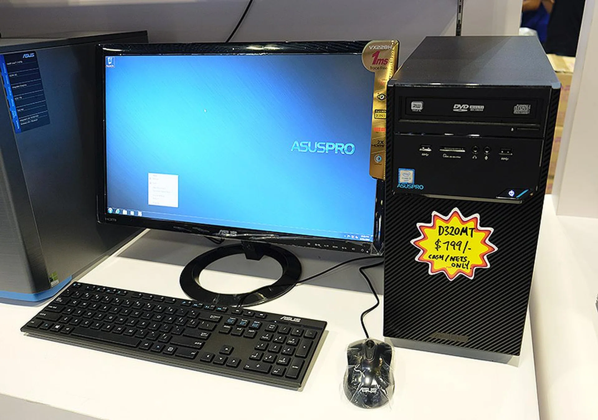 The ASUS PRO D320MT is a fuss-free desktop for your everyday computing needs. It is powered by a modest Intel Core i3 processor and comes with 4GB of RAM and a 500GB HDD. It is going for $799 and comes with a wired mouse, keyboard, and a year's subscription to McAfee's anti-virus service.