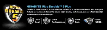 The updated Ultra Durable 5 Plus technology from Gigabyte that improves upon the previous Ultra Durable 4 version.