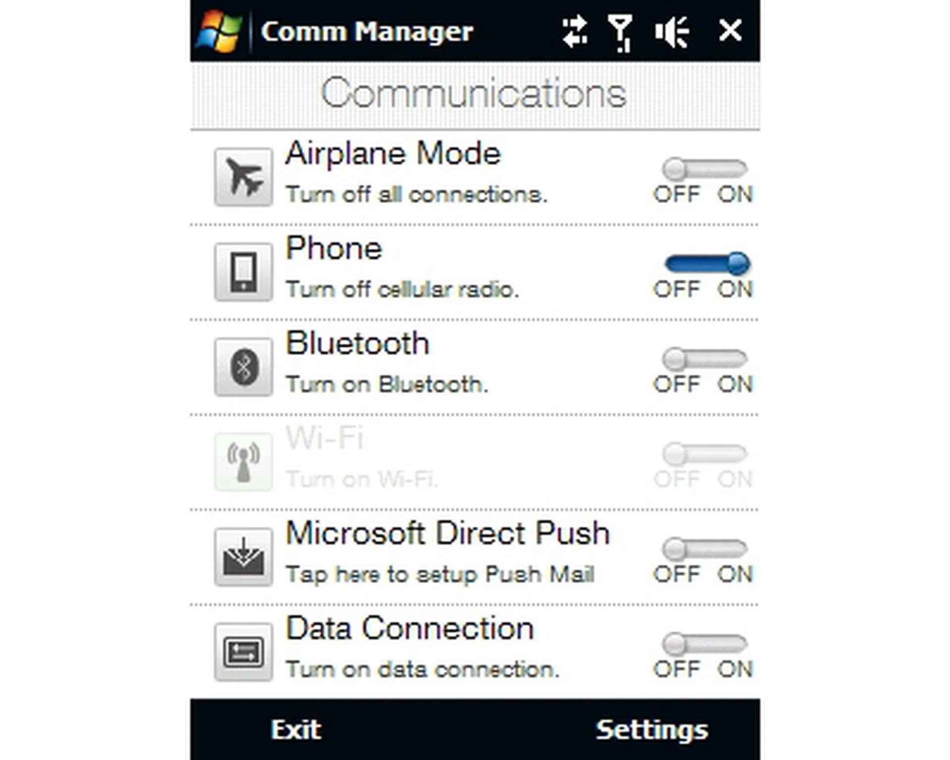 Like most other devices, the Comm Manager gives you easy and direct access to the Touch 3G's myriad of wireless connectivity which includes Bluetooth, Wi-Fi and HSDPA.
