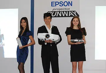 The three 'models': the Epson ELPDC06/ELPDC11 (a portable document camera), the Epson EB-G5000 series of high-powered multimedia projectors, and the super-slim Epson EB-1700 series.