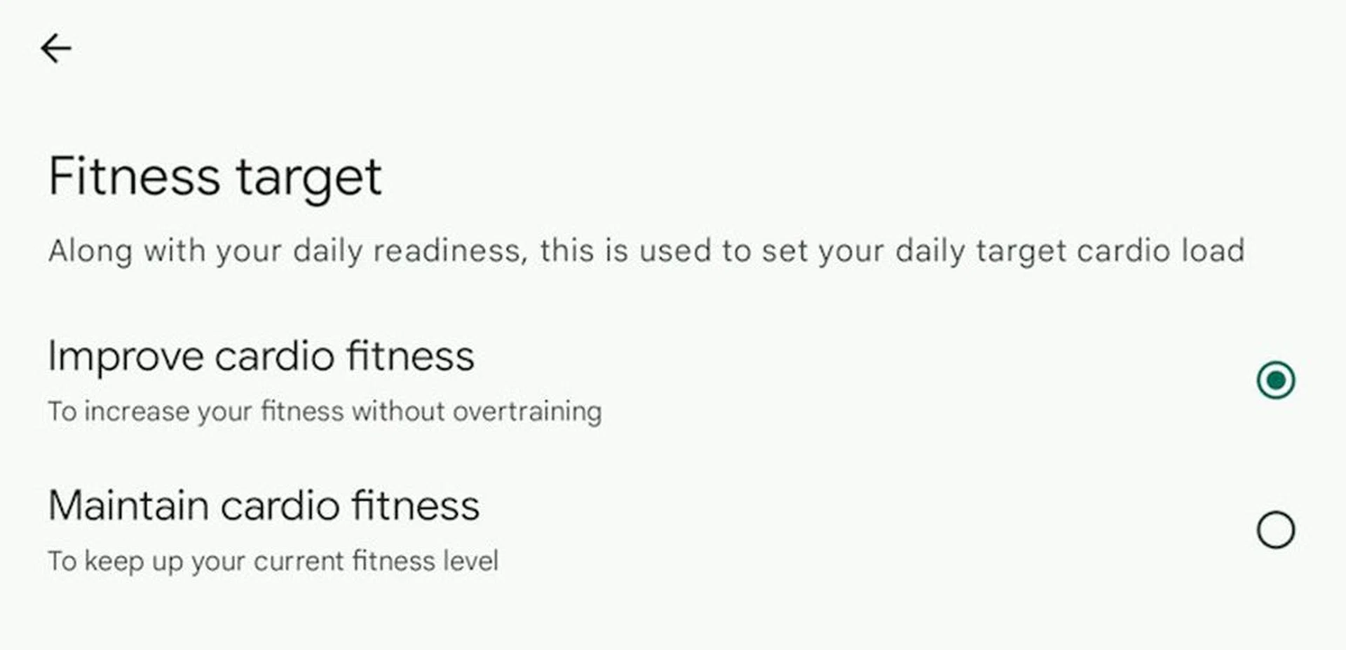 This is the only settings you can change for Cardio Load feature, rather simplistic isn't it? Screenshot: HWZ