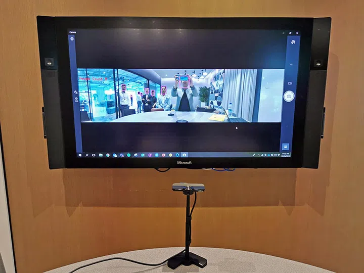 After stitching. One smooth panoramic image with face detection to boot.