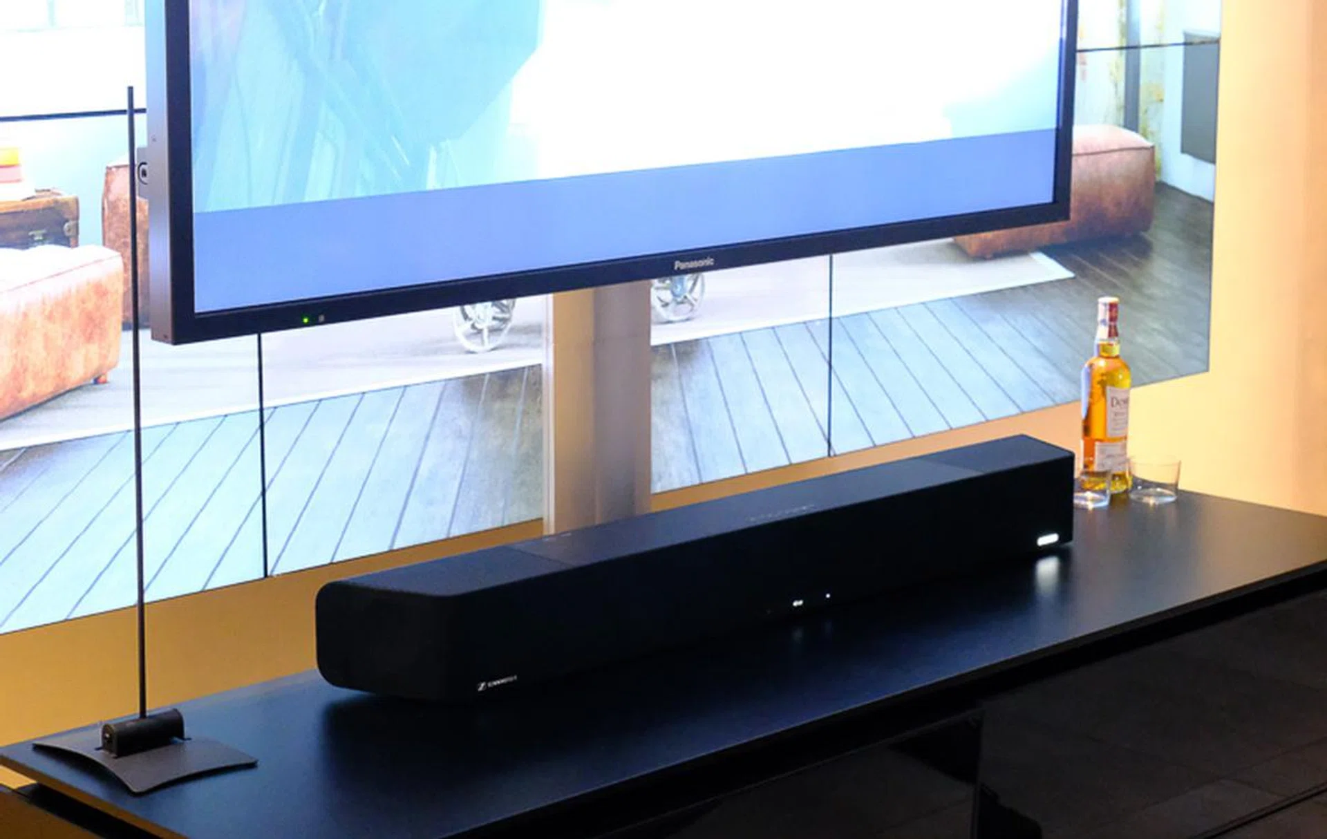 To the left is the included microphone that helps you calibrate the sound bar for your room.