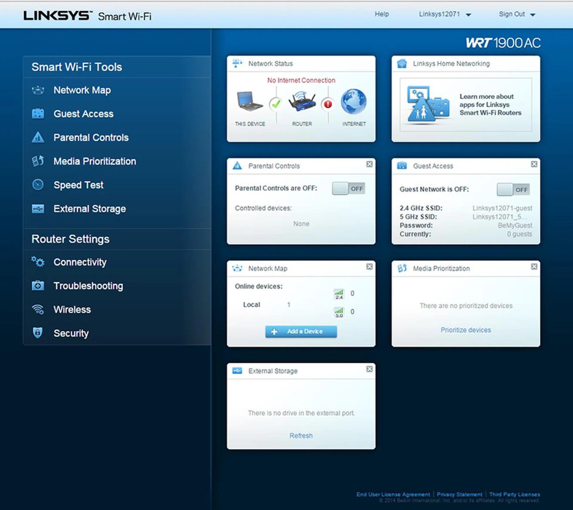 The setup interface of the WRT1900AC router is the same as the recently reviewed EA9200 router, which is to say that it is snappy and easy to use.