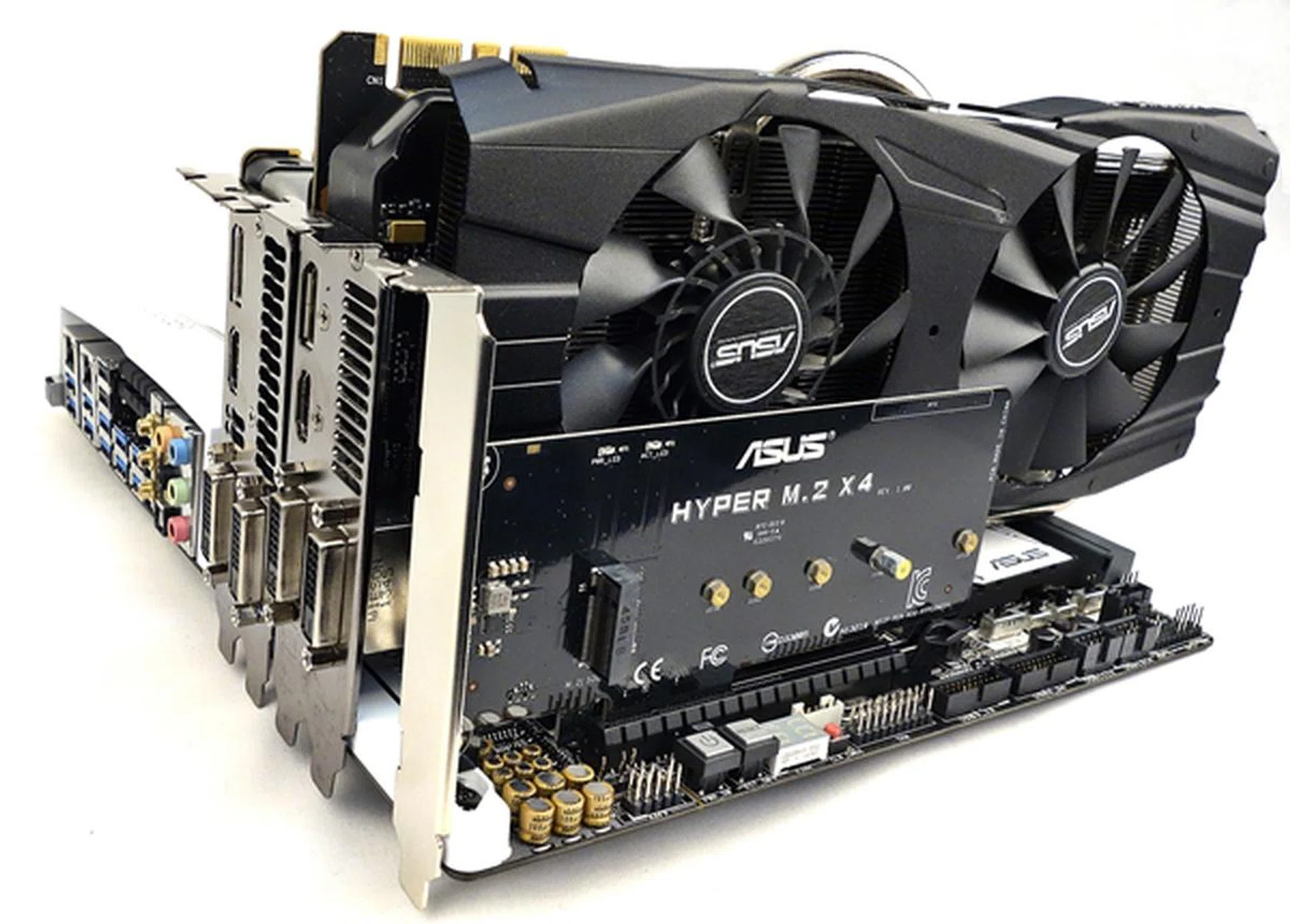 The Hyper M.2 x4 add-in card can be installed into the lone PCIe 2.0 x4 slot or any of the PCIe x16 slots.