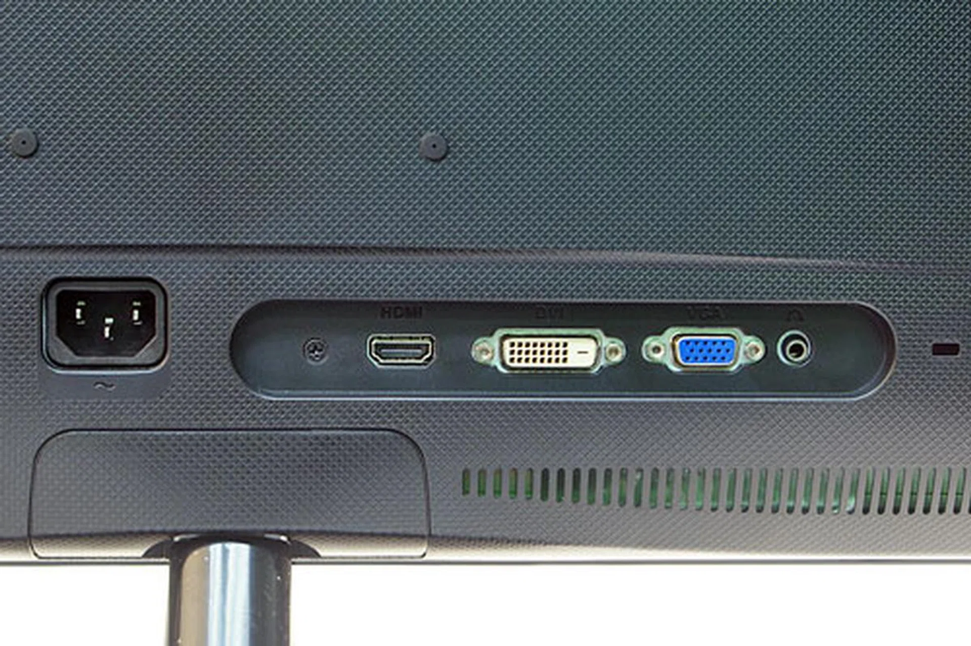 Thankfully, despite the monitor's slimness, there's no need for an external power brick. Beside the 3-pin AC port sit the HDMI, DVI-D, VGA and audio-out ports. 