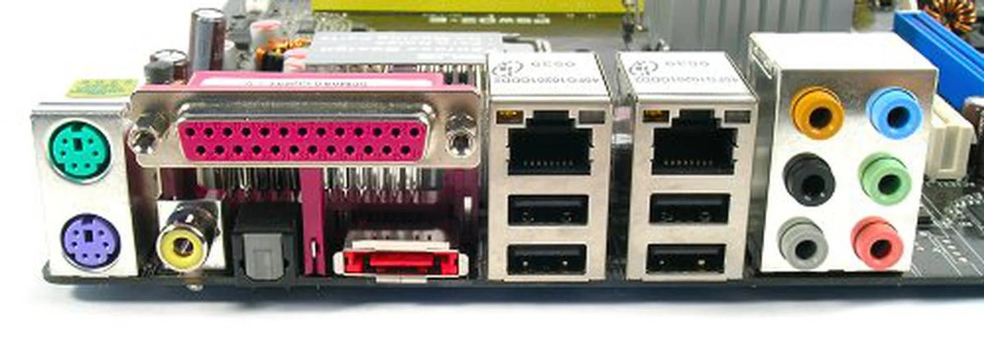 Rear panel shows a full range of connectivity including coaxial and optical S/PDIF and one eSATA port.