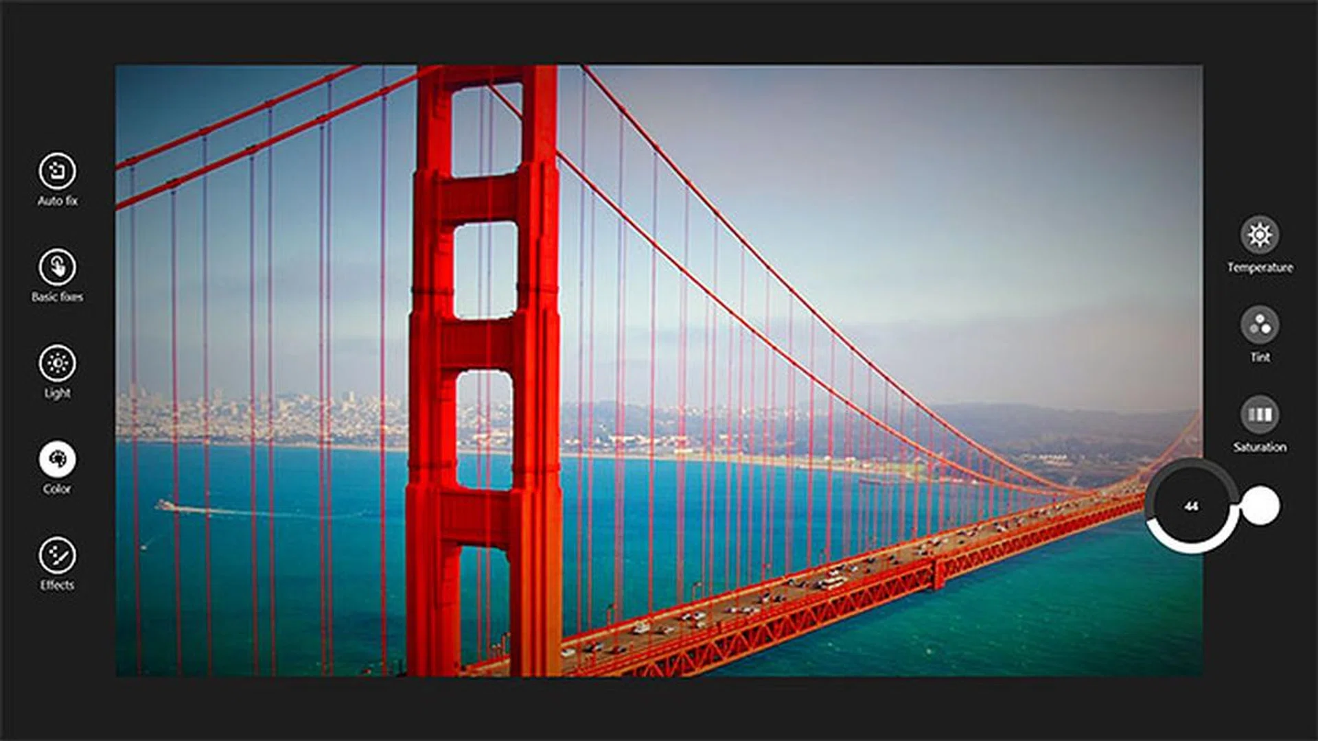 Speaking of the camera, Windows 8.1 will come with built-in picture editing functions in the Photos app. You can do basic fixes like crop, rotate, and red eye reduction; adjust brightness, contrasts, highlights, and shadows; apply vignette and selective focus effects; and adjust temperature, tint, and saturation settings. You can even pump up or tone down any colors via the Color enhance tool.