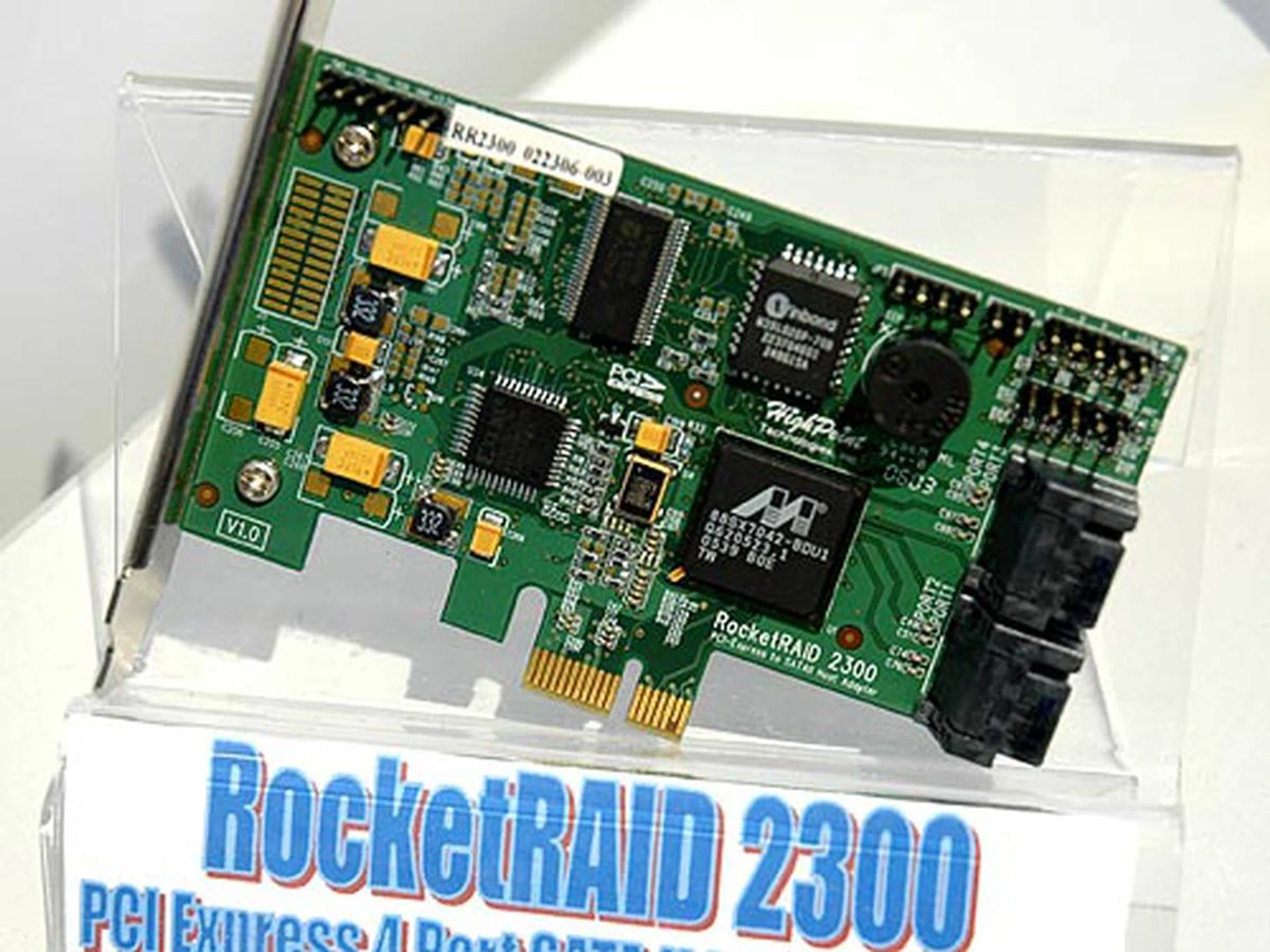 The new RocketRAID 2300 is based on the PCIe x1 interface and it offers four internal SATA II channels. It is capable of setting up RAID 0, 1, 5 and 10 arrays and it's great for those who want a simple plug and play controller for their desktop or workstation PC.