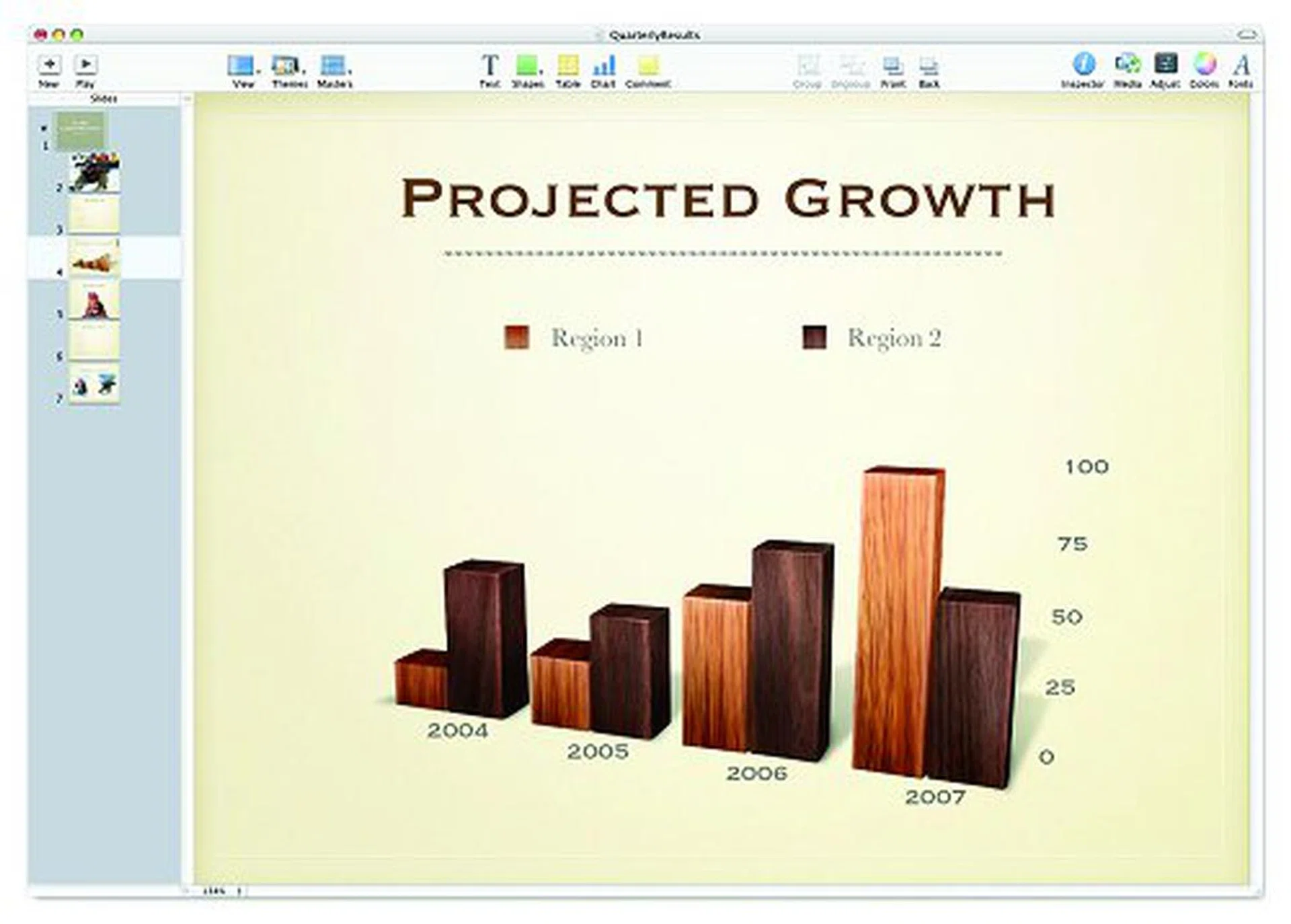 Realistic 3D graphs are a new feature and here's a screenshot illustration from Keynote 3.