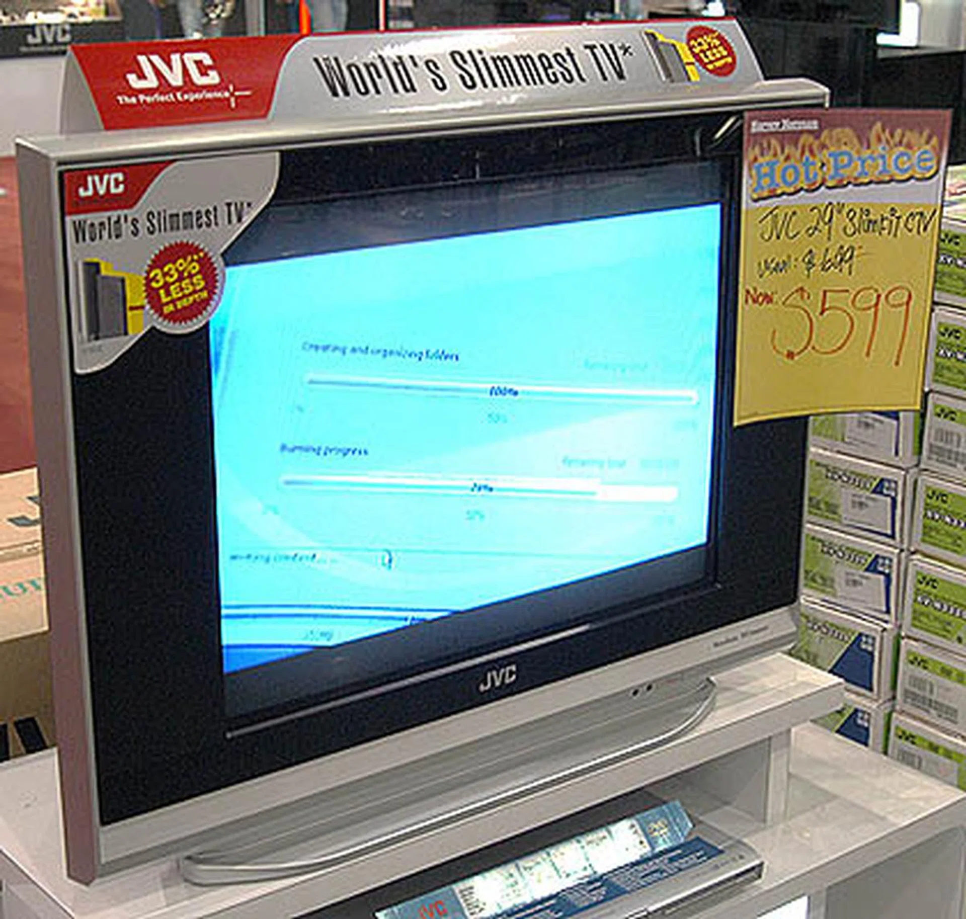 JVC's slimmest 29-inch CRT TV is on sale at only $599. It features AI Eco Sensor (that saves up to 30% on power consumptions) and comes with MaxxBass and Cinema Turbo sound effects.