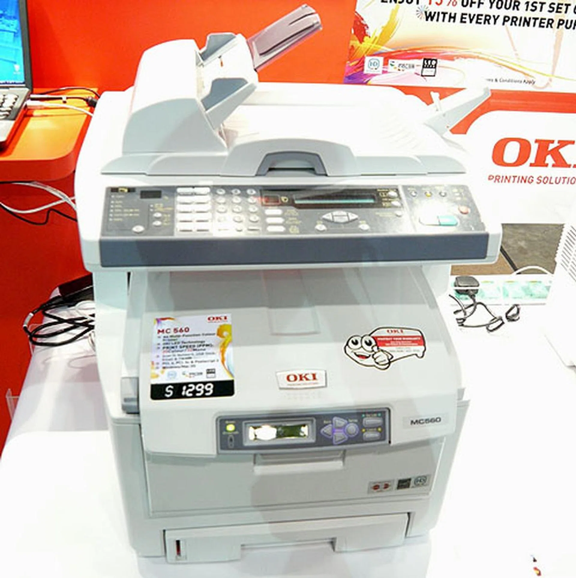 If you have the budget to spare, go for the best, like this Oki MC560 A4 digital LED color MFP. For $1,299, you can print, copy, scan and fax with the MC560, and get printing speeds of up to 32 and 20 ppm for mono and color prints respectively.