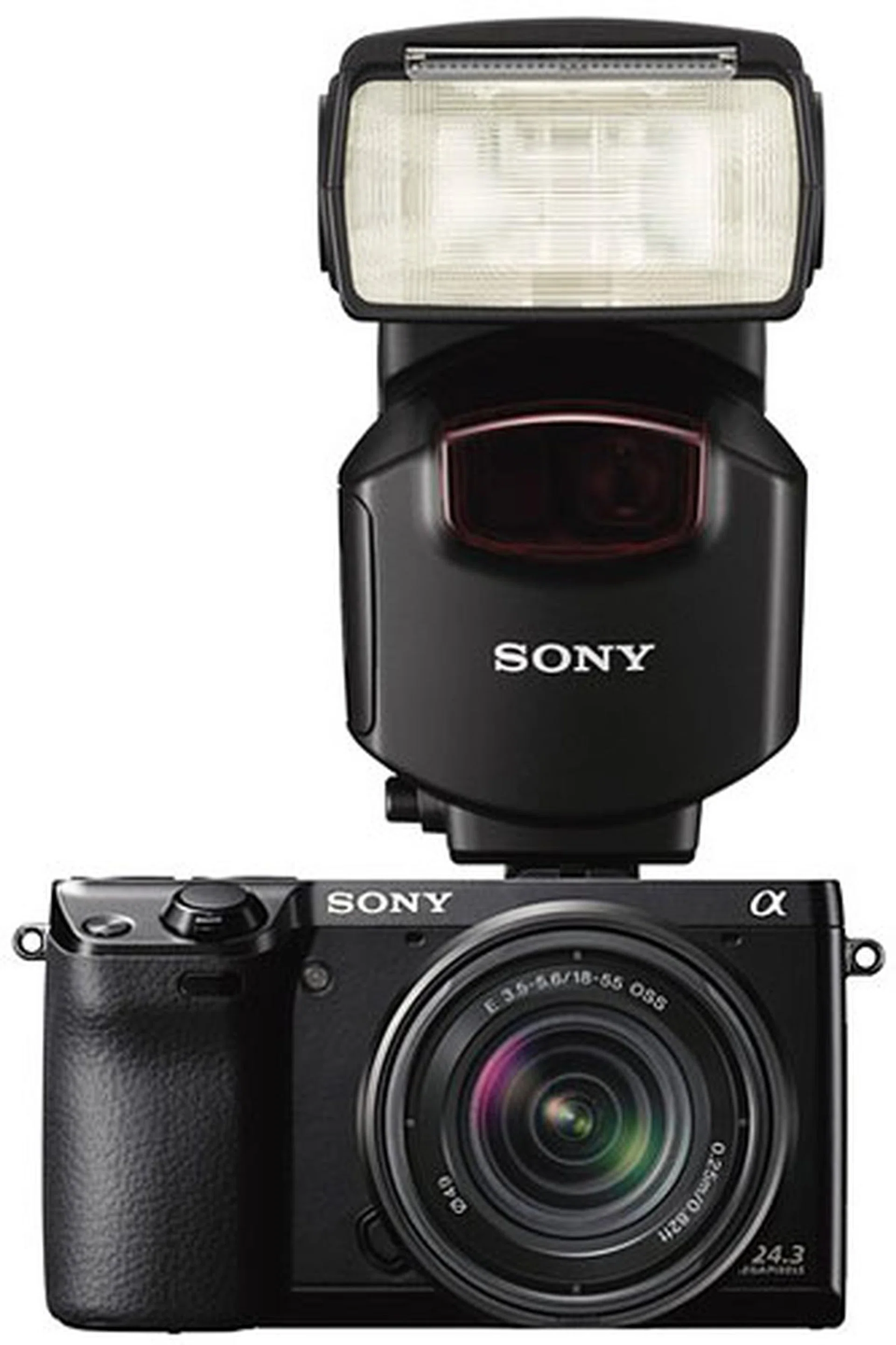 If you really need a powerful flash, you can attach an Alpha flashgun onto the NEX-7, such as this HVL-F43AM that's a guide number of 43.