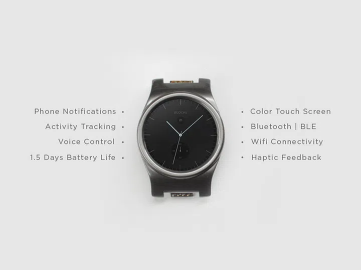Features of the smartwatch's watch face, before any modules are equipped.