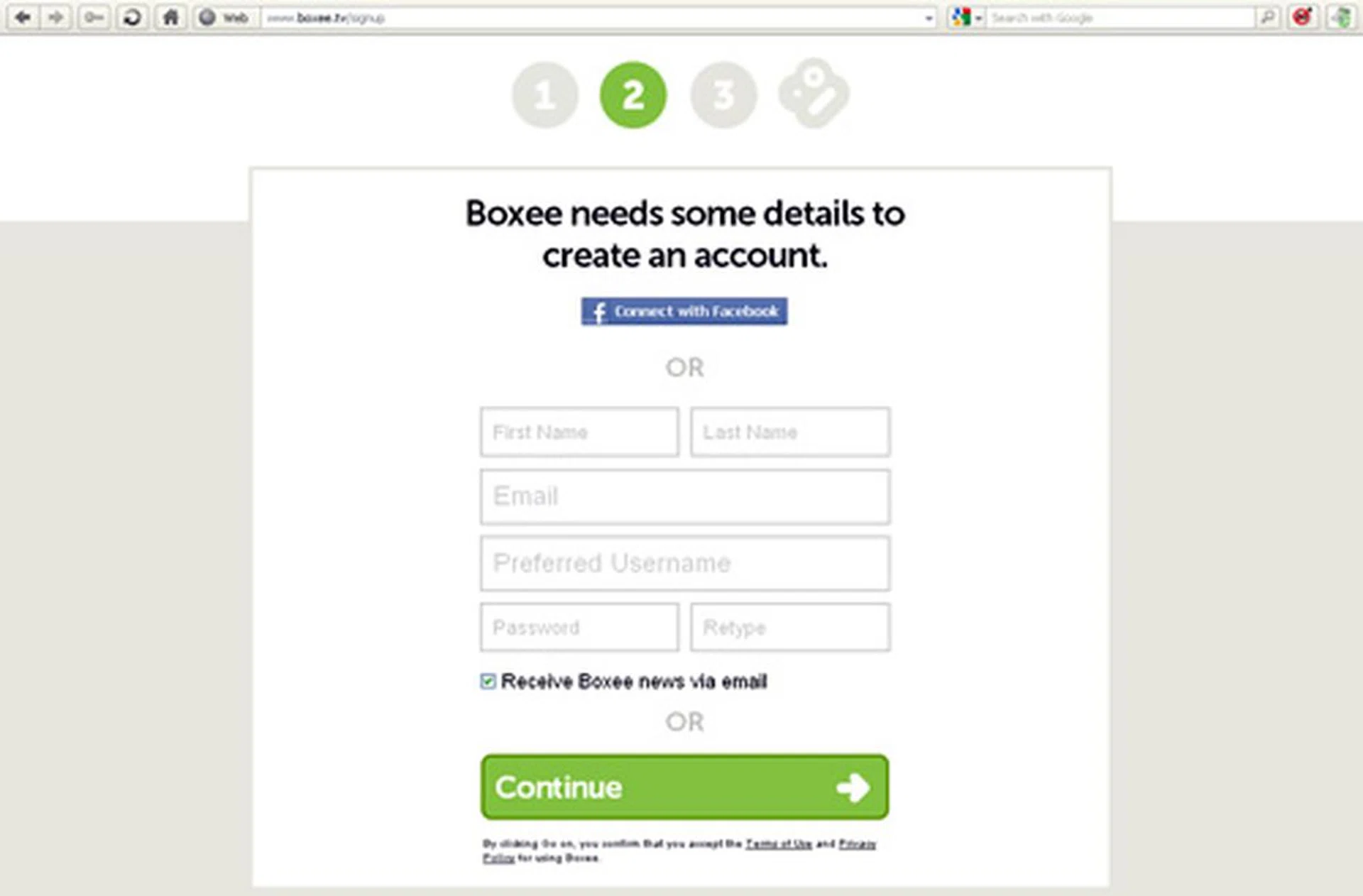 Boxee's sign-up process is divided into four steps. Mainly, you'll need to choose your platform (we chose Boxee), key in your credentials, add video services if you want to, and you're almost done. After which, access your email to validate your new account and it's all good to go.