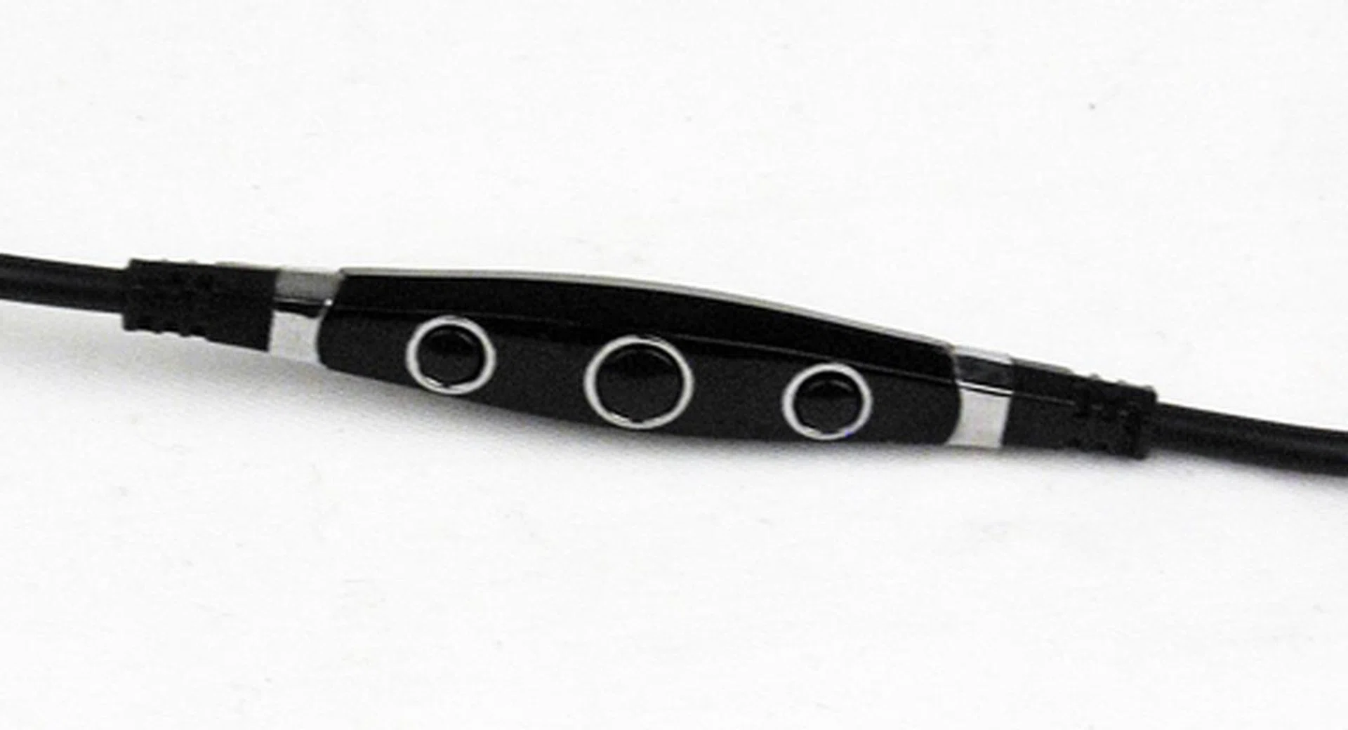 A three button in-line, control pod is also provided for use when the headphones are used in tandem with portable music playing devices.