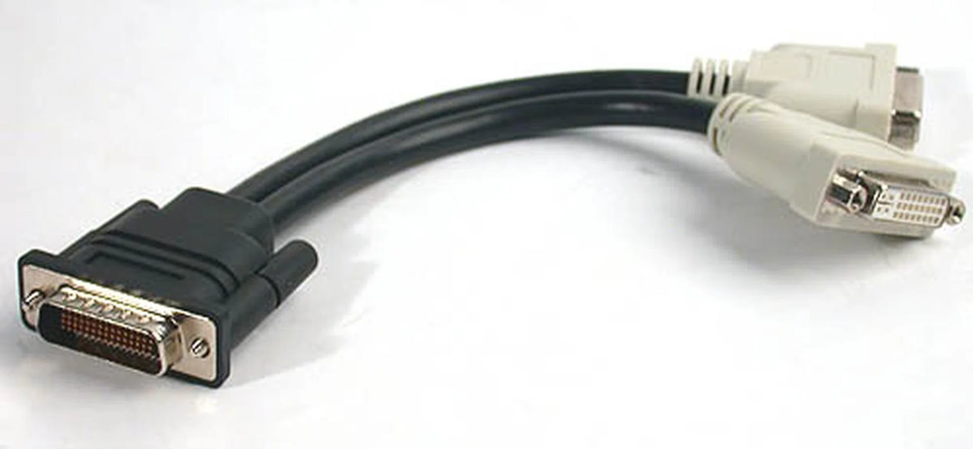 This is one of the two included DMS59 cables in the package. Notice how it splits into two DVI connectors?
