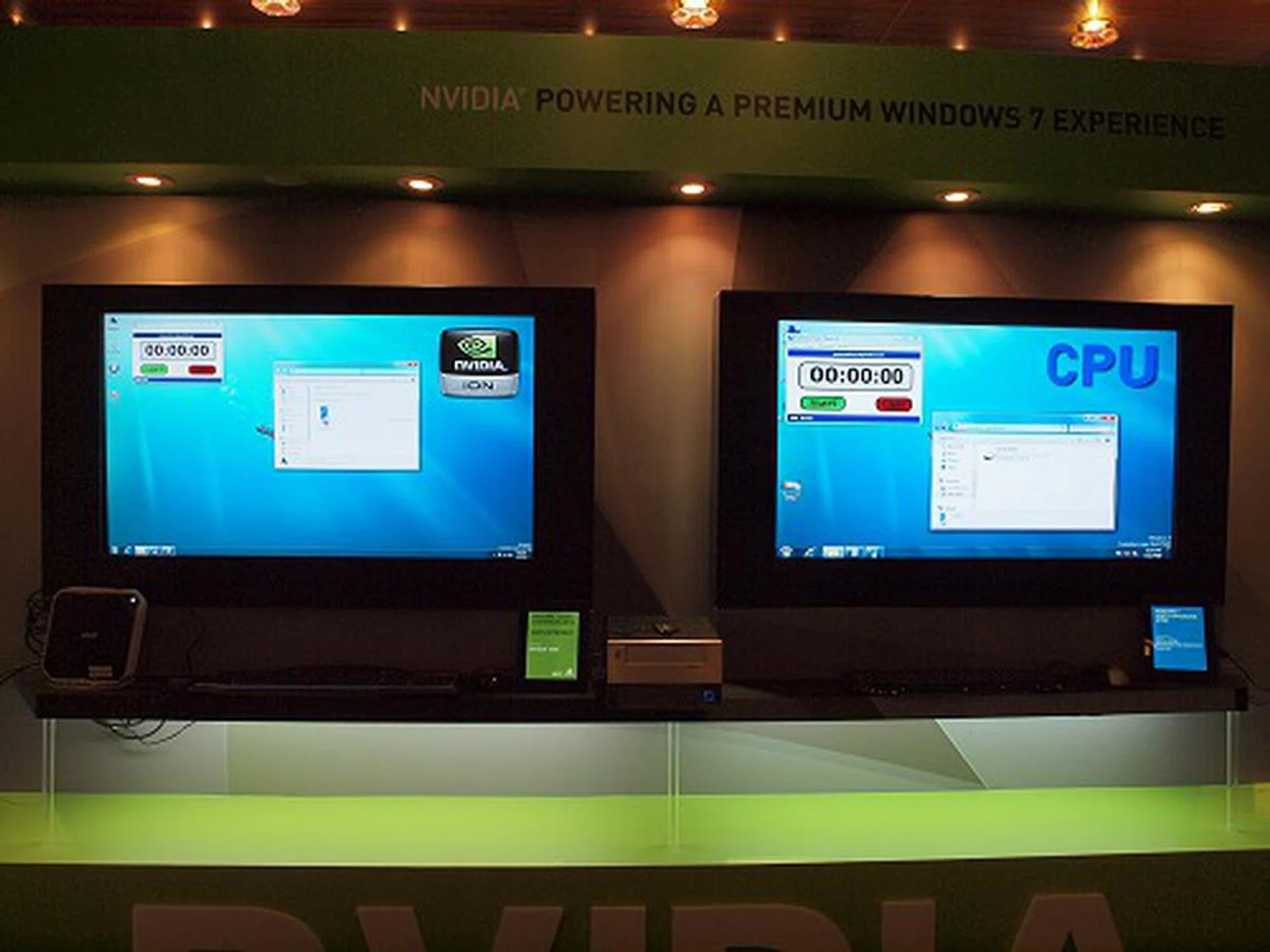 Last but not least, NVIDIA had on display two machines set up for video conversion tasks on Windows 7. One was based on the NVIDIA Ion platform, while the other is a standard Intel Atom platform. The purpose was to showcase how Windows 7 and its DirectX Compute support allows it to manage tasks that can be handled on both the CPU and GPU to improve performance by a good degree - versus either relying only on the CPU or GPU. 
