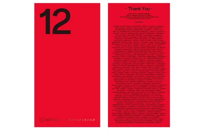The OnePlus 12 will come with a special anniversary packaging that has a thank-you list on its rear.
