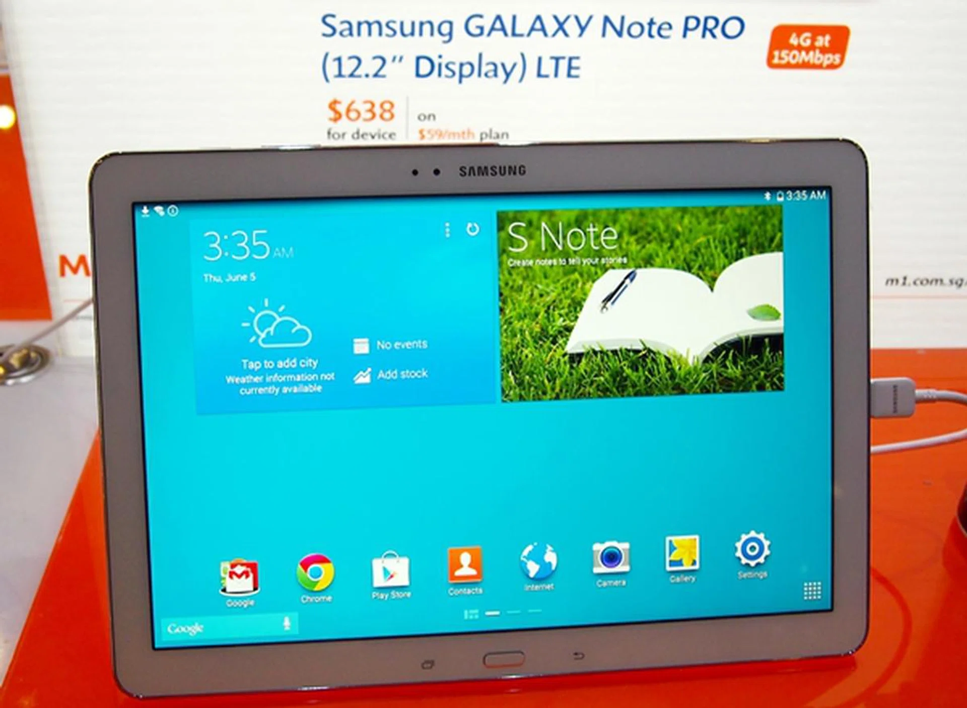 The Samsung Galaxy Note Pro 12.2 can be yours for $638 with a two-year contract on M1's LiteSurf+ plan ($59 monthly subscription).
