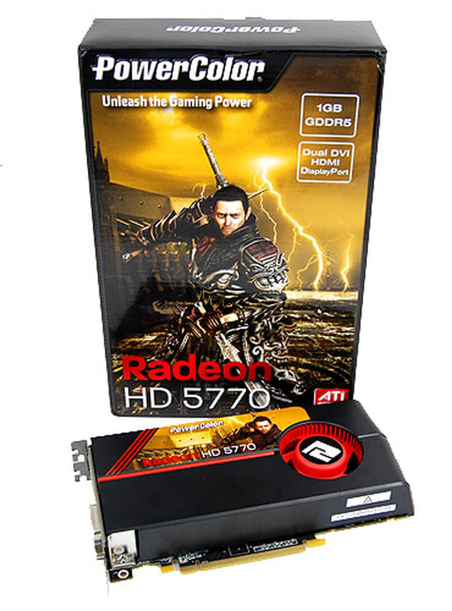 The PowerColor Radeon HD 5770 comes in a nice compact package, and the cover features their new warrior mascot.