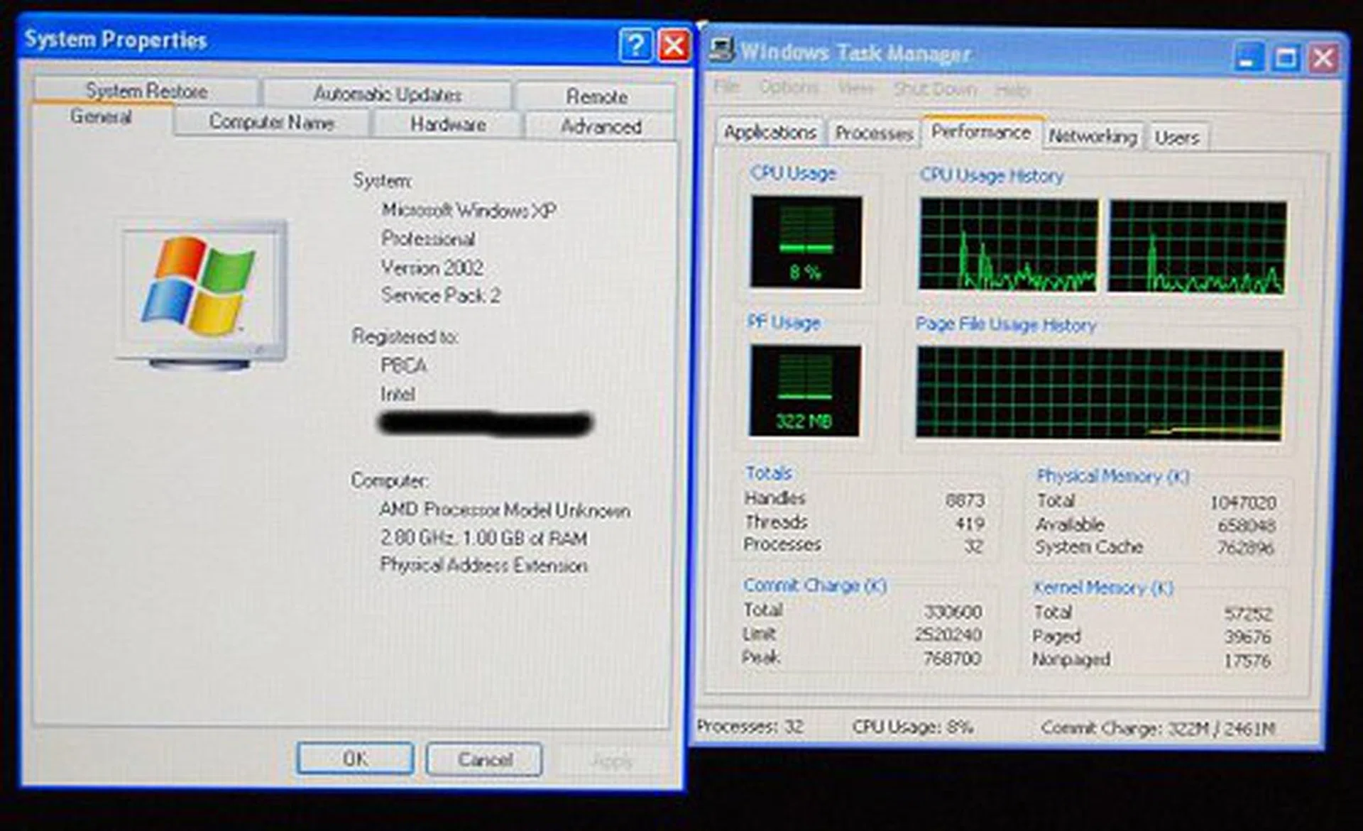 Overclocked AMD Athlon 64 FX-60 system properties.