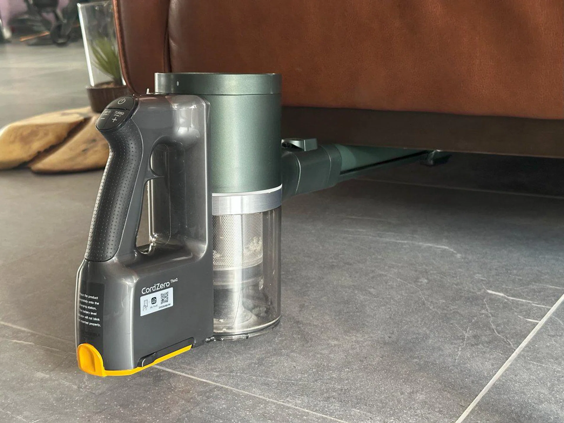 Because of the vertically aligned motor, bin and battery pack, not only is the the A9T-Steam bottom-heavy, it's also harder to get the vacuum under furniture as it's so tall.