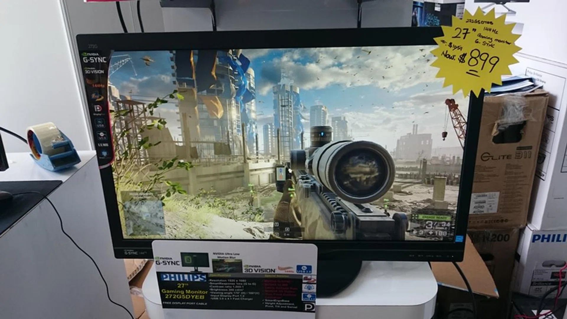 Phillips sole G-Sync offering comes in the form of the Philiips 272G5DYEB monitor. It's a 27-inch display with a 144Hz refresh rate, 1ms response time, 1920 x 1080 pixels resolution supports NVIDIA G-Sync, ULMB and 3D Vision. It's going for $899. (U.P.$1099)