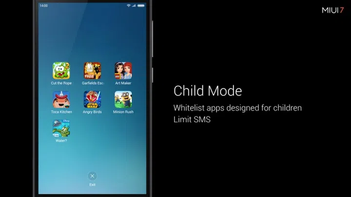 Child Mode featuring the whitelisted apps chosen by the user.