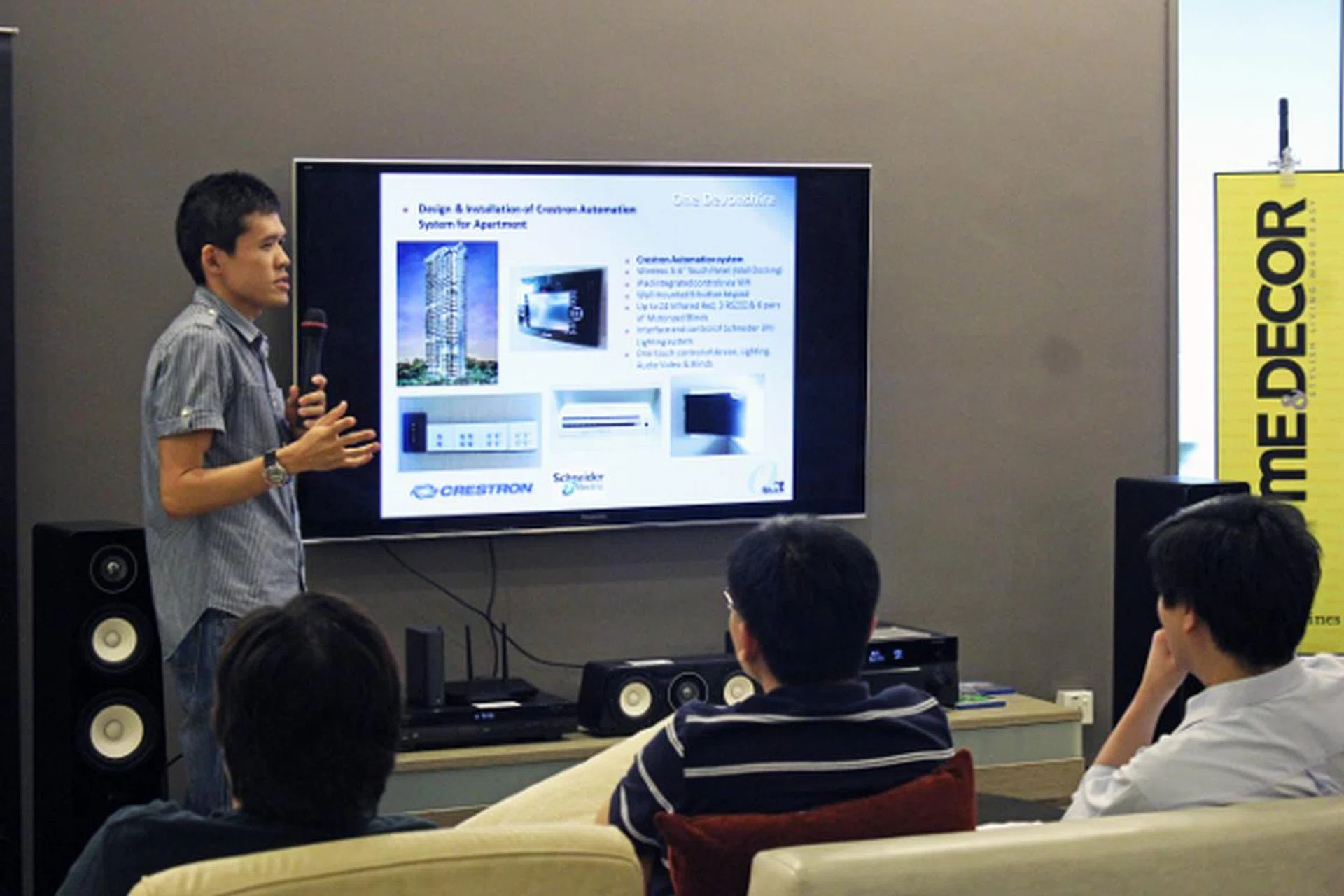 Adam Tan, the Sales Manager of One Touch Systems, gives a very convincing talk on how a single (virtual) remote can "rule" your home devices and appliances. You could even manage your heater and oven if you so wish to!