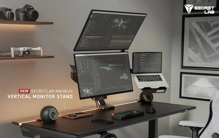 The Vertical Monitor Stand complements Secretlab's current monitor arm lineup. (Image source: Secretlab)