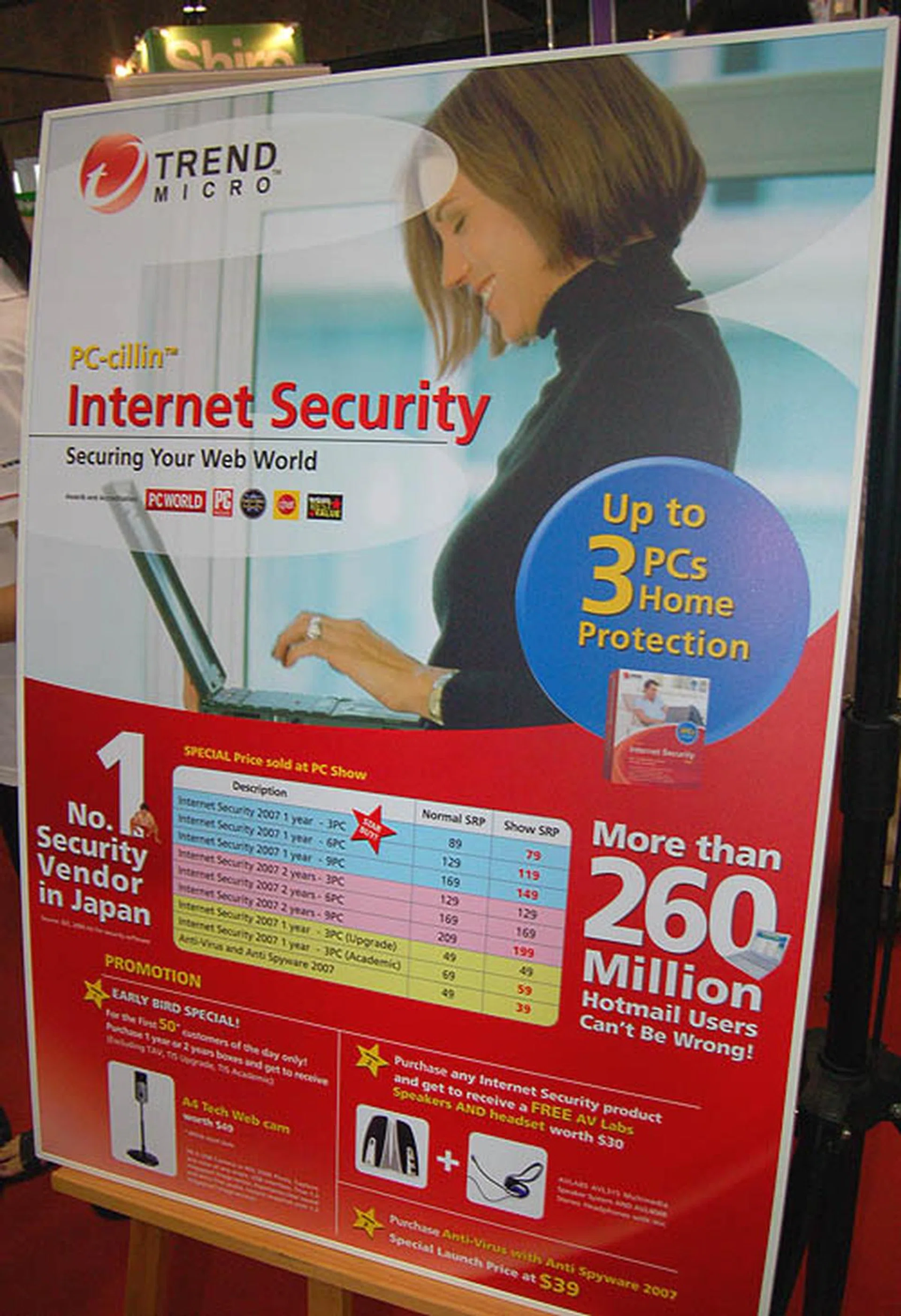 Trend Micro's Internet Security application was on the average about $10 cheaper than usual. A typical family should be adequately covered by the minimum 3PC package costing $79. A free pair of speakers and headset worth $30 is also included.  