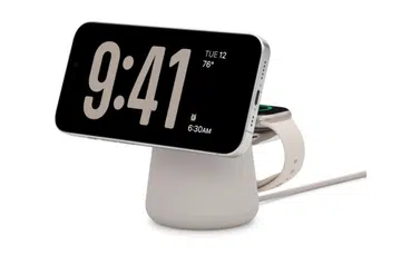 The design of the Belkin BoostCharge Pro 2-in-1 wireless charging dock with MagSafe is actually quite elegant.