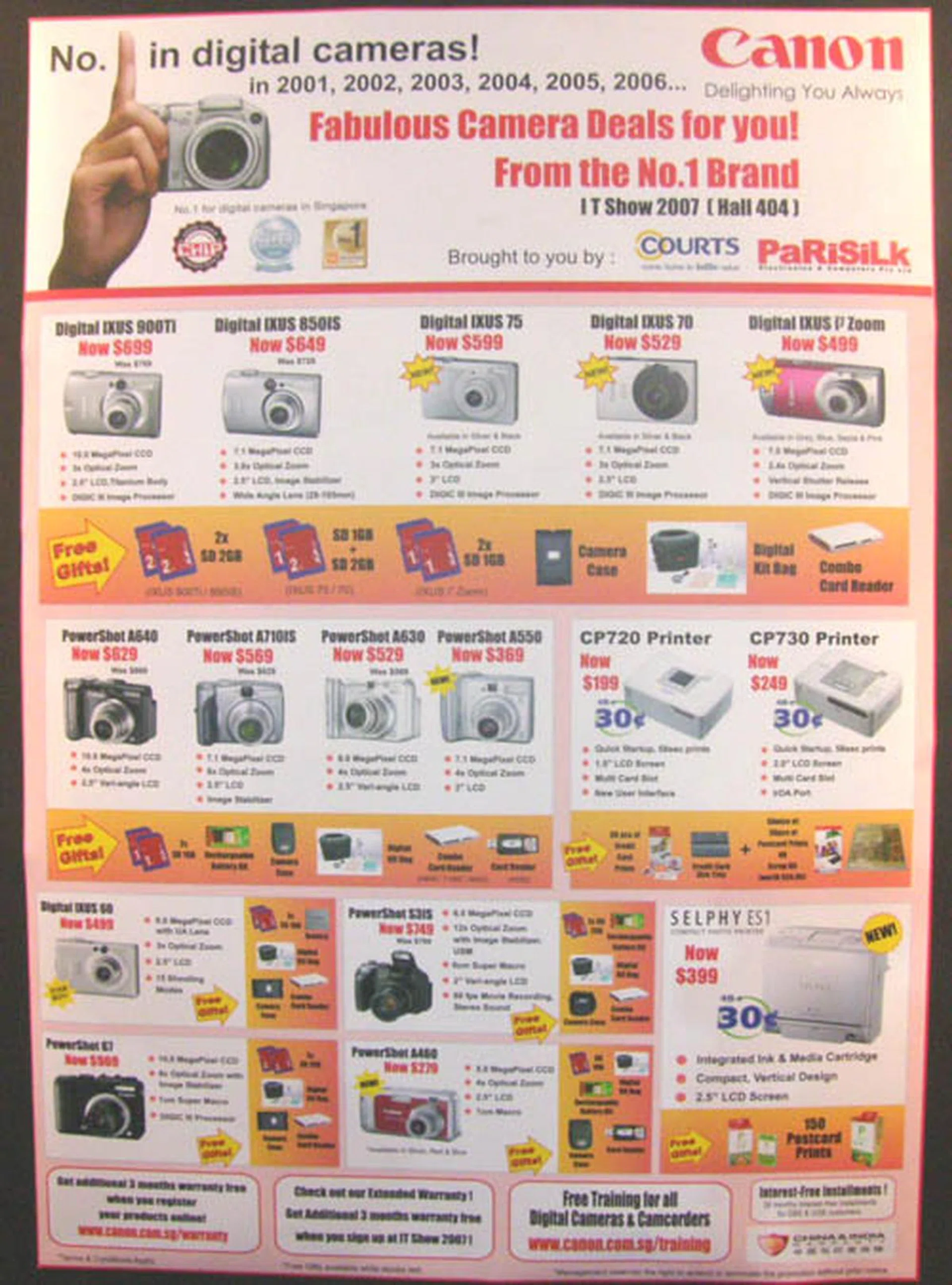  This is just one of two price lists for Canon's huge range of products at its booth. Extended warranties and product training courses for customers are some of the other 'extras' provided besides the lower prices.  