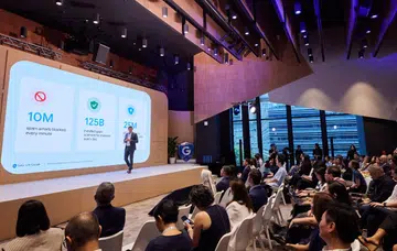 Google's Safer with Google event, with  Ben King, Managing Director of Google Singapore on the stage presenting its keynote findings and announcements. Image: Google.