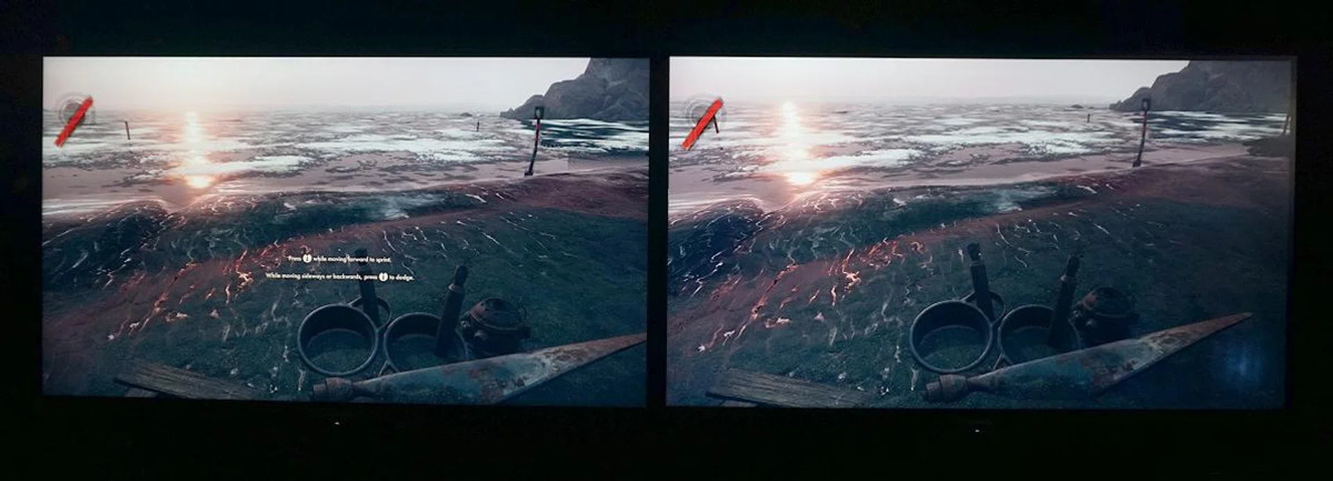 Can you tell which screen has AMD FSR enabled? Neither could we and we had to move the viewpoint of the screen quite vehemently to see which was a natively 4K rendered ray-traced image (which would result in a little more jerking due to the load) versus one that was upscaling using AMD FSR tech at 1440p to generate 4K ray-traced visuals. (Click to view a larger image.)