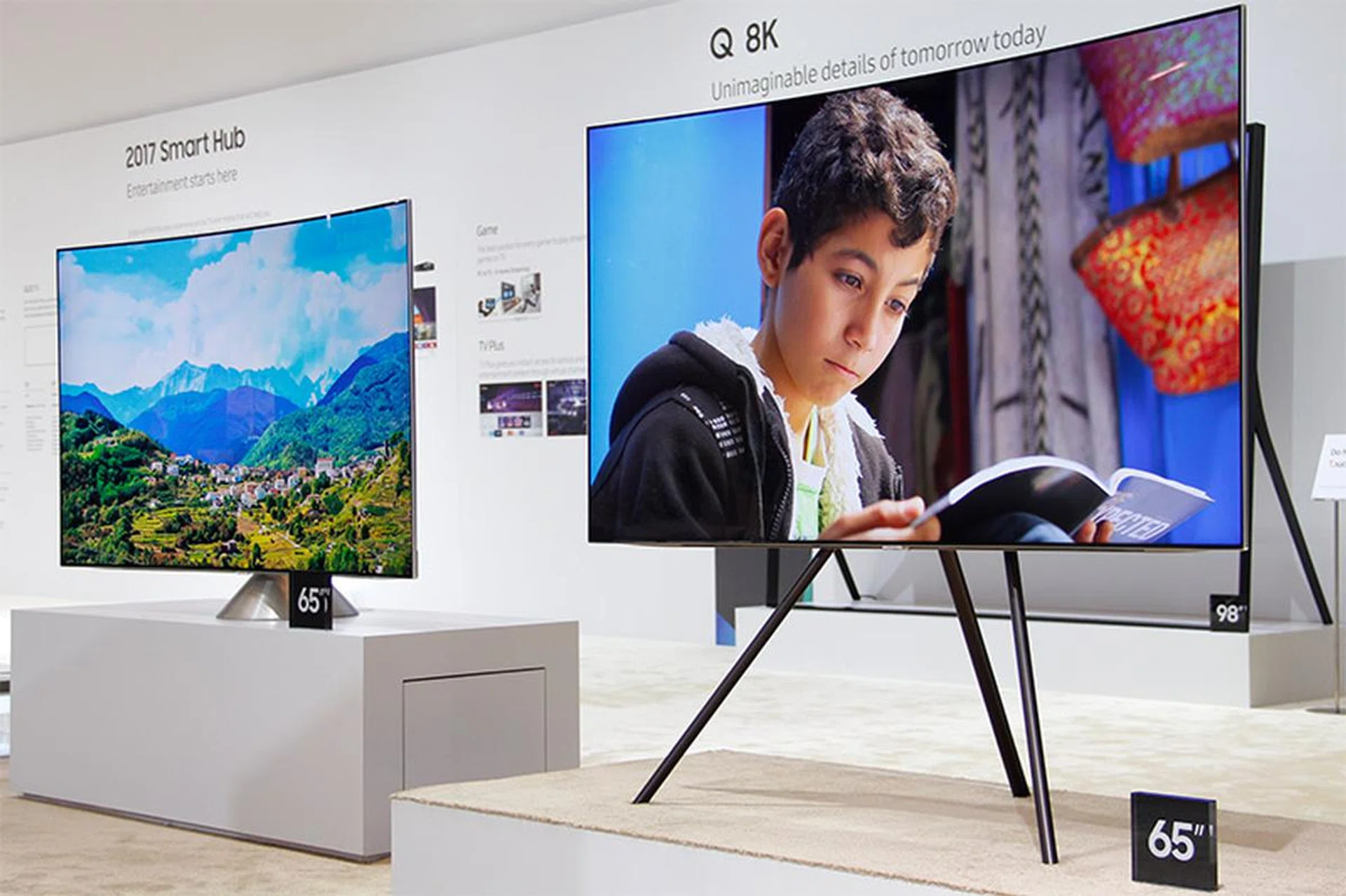 Don't like to hang your TV? There are two stands you can choose from: the Studio Stand (right) and the Gravity Stand (left).