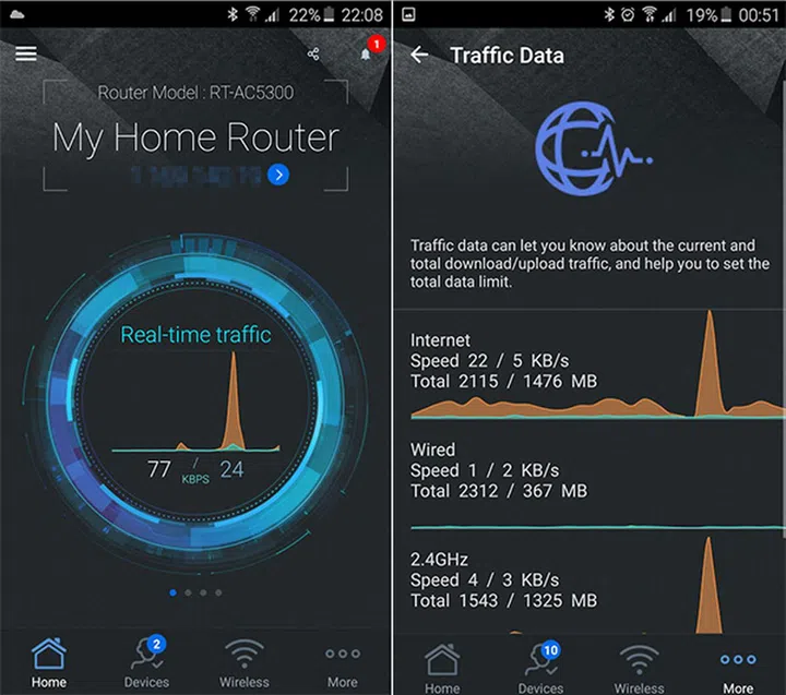 The Router app lets you monitor real-time traffic on your router. (Image Source: ASUS)