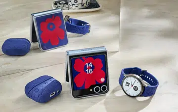 Marimekko-themed Samsung Galaxy Z Flip6, Galaxy Watch7, and Galaxy Buds3 Pro. Image: Samsung Sweden.