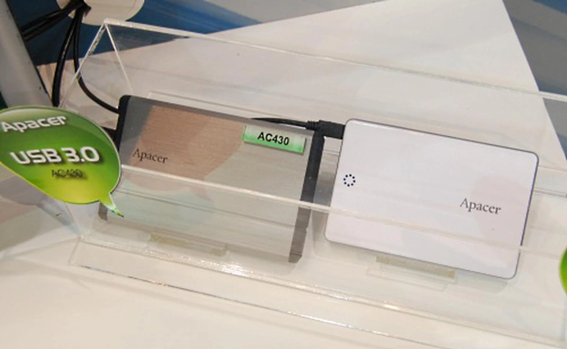 External USB 3.0 HDDs from Apacer, like the AC430, which also comes with anti-shock protection.