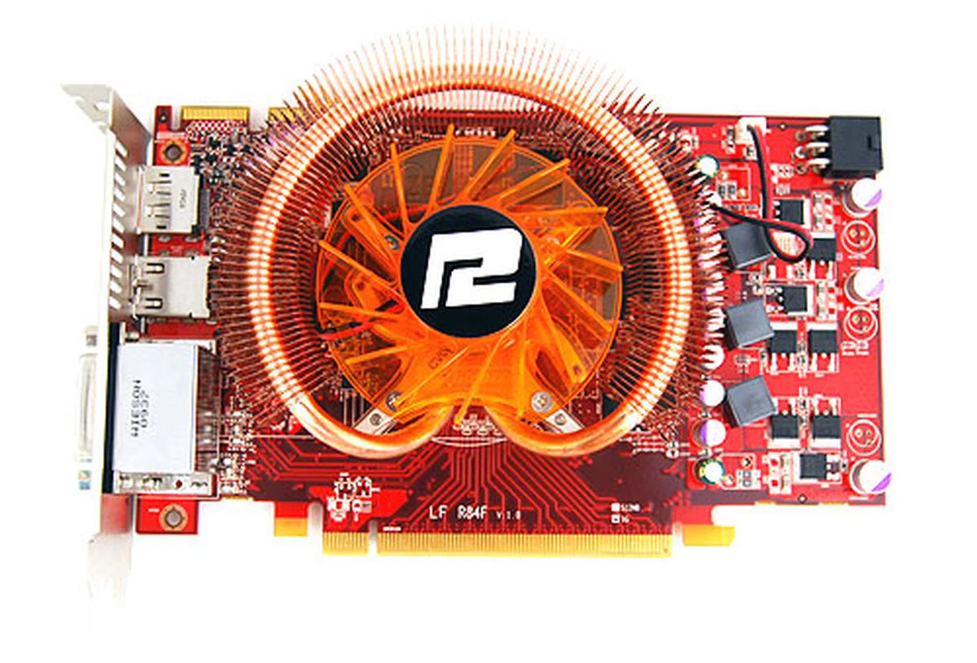 The blood red PCB and copper orange custom cooler of the PowerColor PCS HD 5750 Premium Edition makes for a visually arresting card.