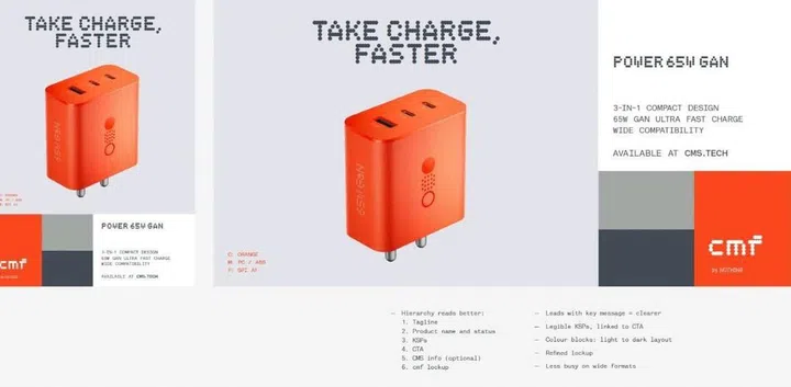 CMF by Nothing's leaked 65W GaN charger renders. Credit: Tech and Leaks. 