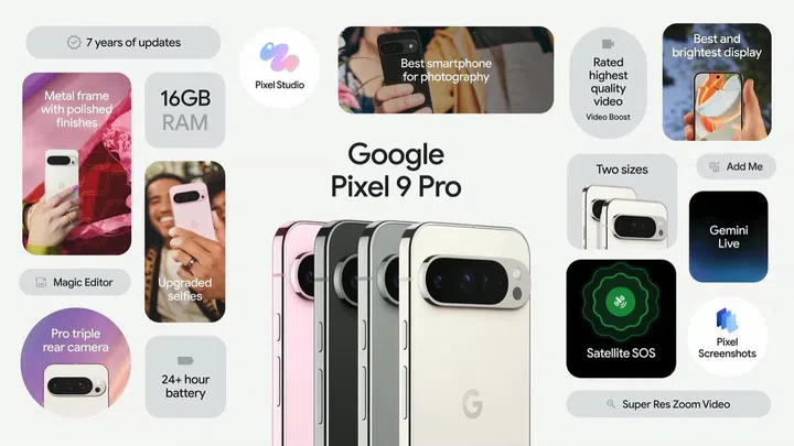Google Pixel 9 Pro and Pixel 9 Pro XL summarised in a slide. Image: Google.