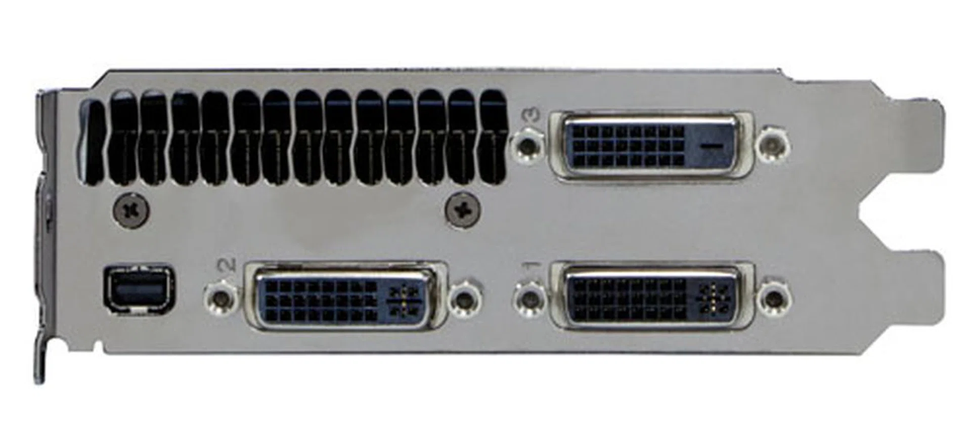 Three dual-link DVI ports similar to the GTX 590, but with a Mini-DisplayPort replacing the Mini-HDMI port.