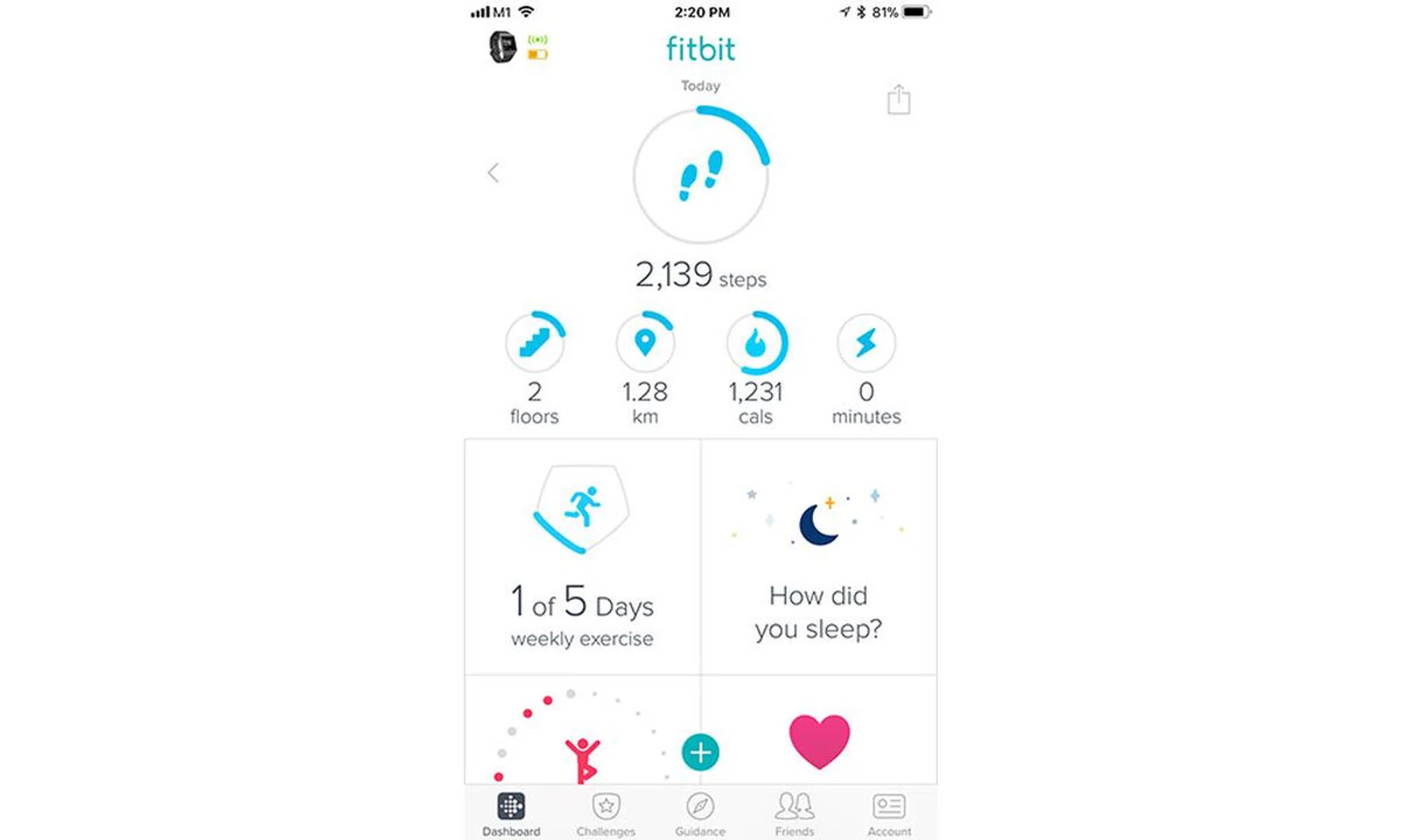 The Fitbit app makes it easy to see your key stats on a page, something even the Garmin Connect app is only starting to do with its beta My Day feature.