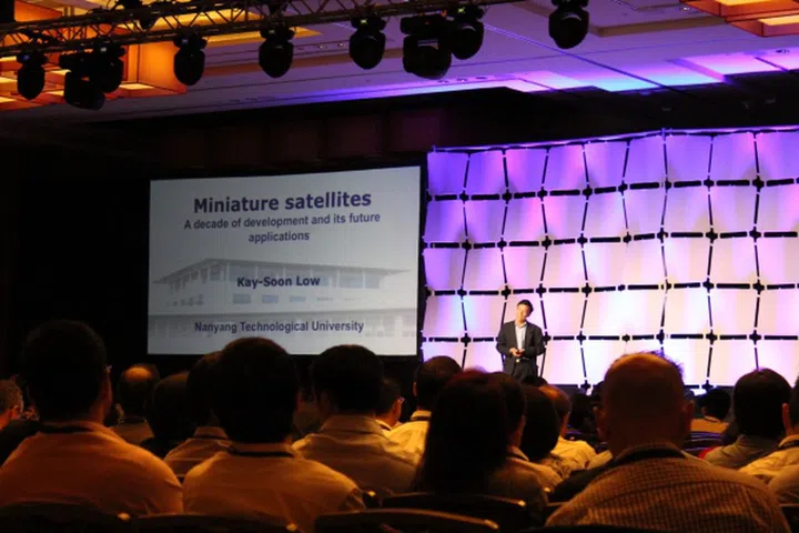 Singapore's Kay Soon Low from the Nanyang Technological University on stage.