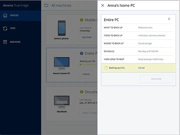 The Online Dashboard allows you to manage all your devices and backups in one place. (Image Source: Acronis)