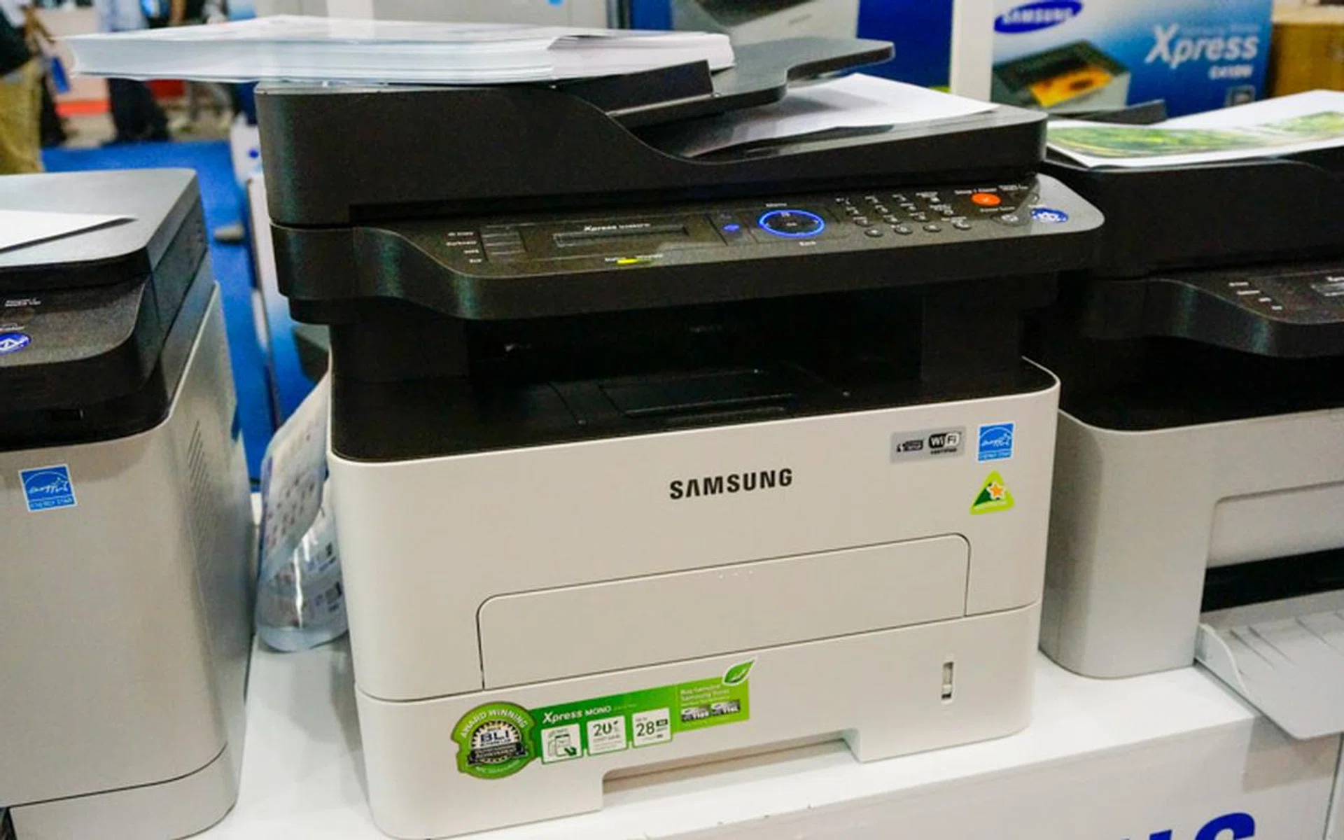 The M2885FW is a multi-function Mono laser printer that supports NFC, Direct Mobile Print, Duplex Print, Copy, Color scan and Fax, and comes with three years On-site warranty (hardware only). This is going for S$288 at the show, and that gets you S$10 in NTUC vouchers and a Samsung MicroSD Card EVO 32GB (worth S$37).