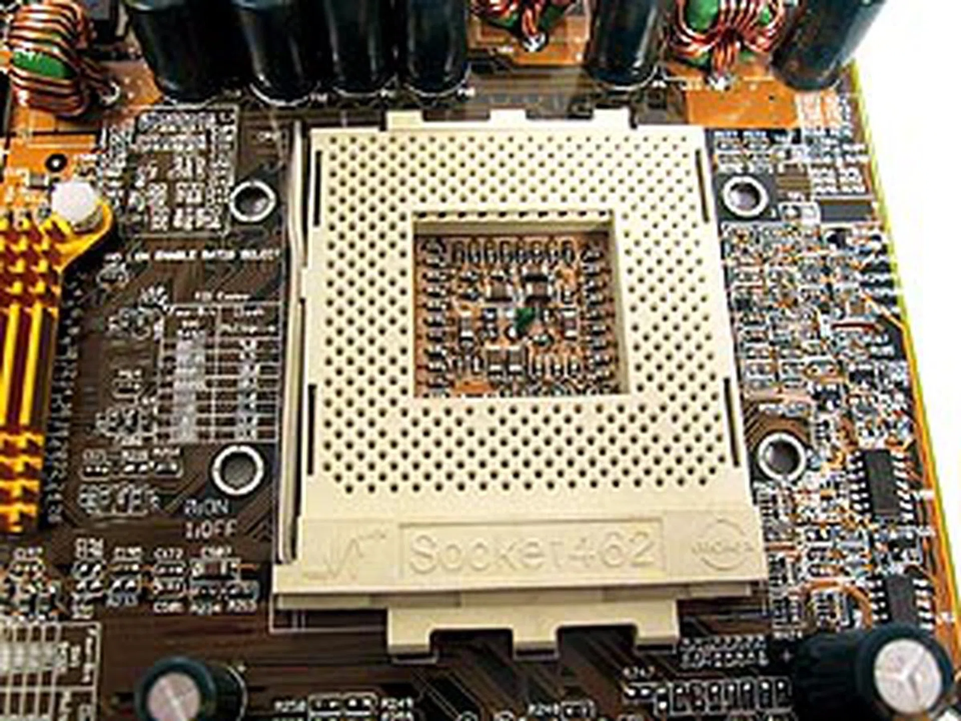 The Socket A on the DFI AK75-EC.