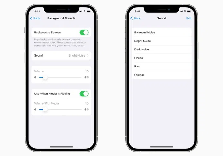iPhone will be able to play background noises to help users focus or relax. (Image source: Apple)